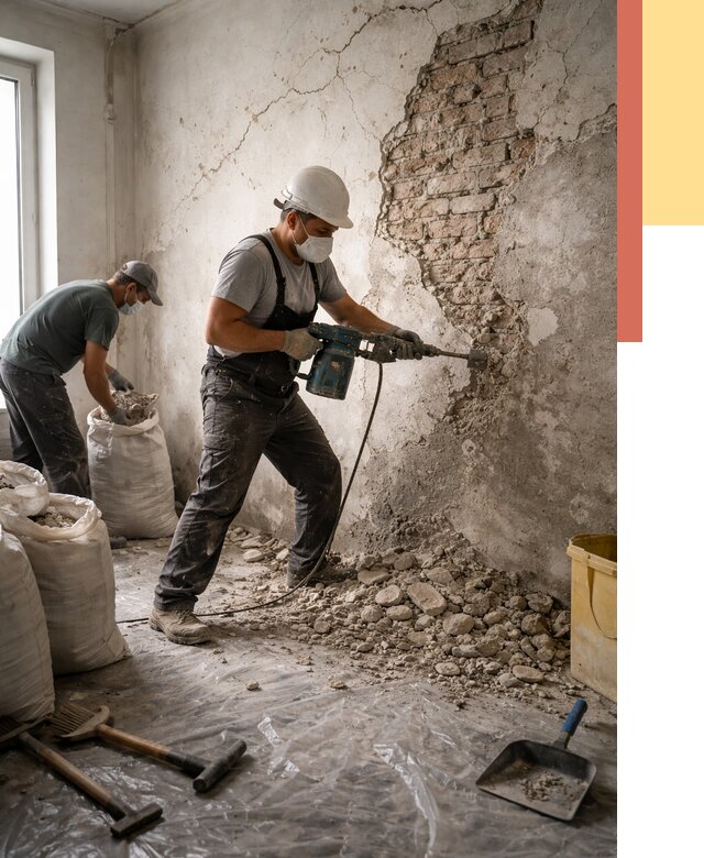 Демонтаж штукатурки со стен в Зеленодольске от 7452 руб/м² — быстро и недорого | ОТДЕЛОЧНИК-Злн