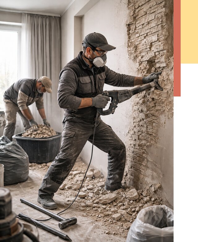 Демонтаж декоративного камня в Зеленодольске от 1501 руб/м² — быстро и недорого | ОТДЕЛОЧНИК-Злн