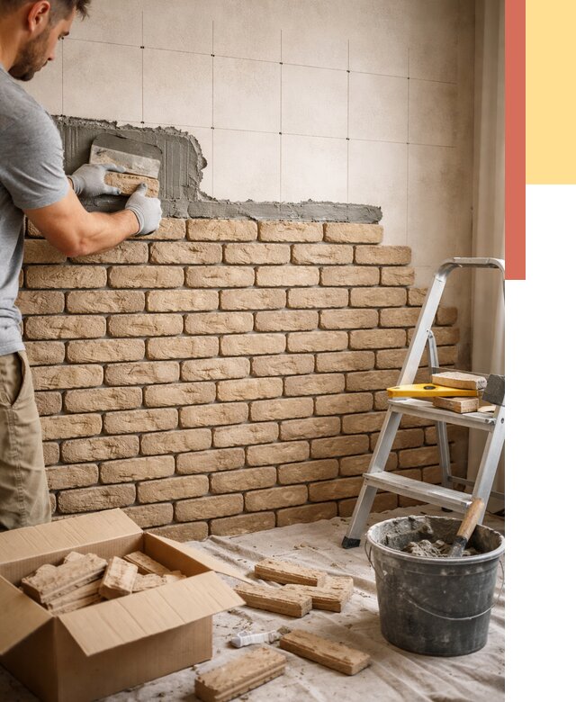 Монтаж декоративного кирпича в Зеленодольске от 3312 руб./м² — быстро и недорого | ОТДЕЛОЧНИК-Злн