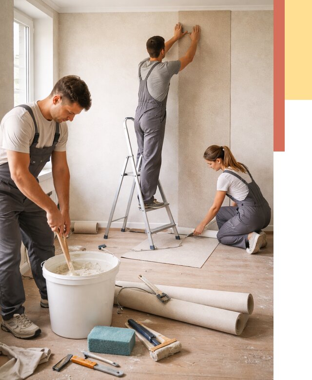 Оклейка стен обоями в Зеленодольске от 3623 руб/м2 — быстро и недорого | ОТДЕЛОЧНИК-Злн