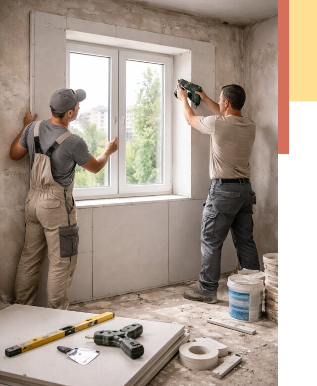 Монтаж откосов из гипсокартона в Зеленодольске от 4658 руб. под ключ | ОТДЕЛОЧНИК-Злн