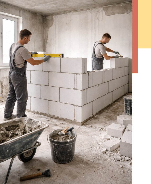 Кладка перегородок из ПГП в Зеленодольске от 2588 руб./м2 — монтаж и возведение под ключ | ОТДЕЛОЧНИК-Злн