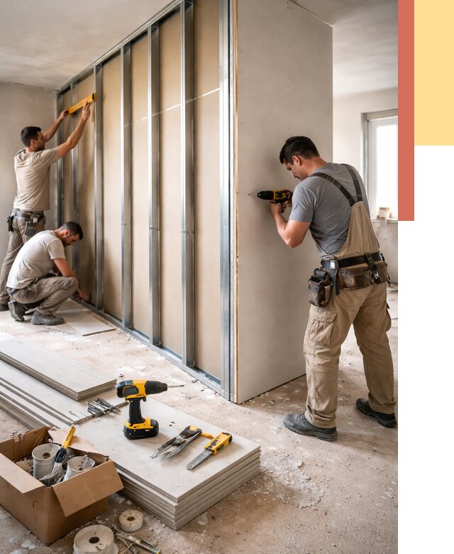 Монтаж однослойной перегородки из гипсокартона в Зеленодольске от 673 руб. | ОТДЕЛОЧНИК-Злн