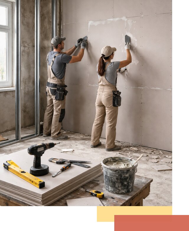 Монтаж двухслойной перегородки из гипсокартона в Зеленодольске