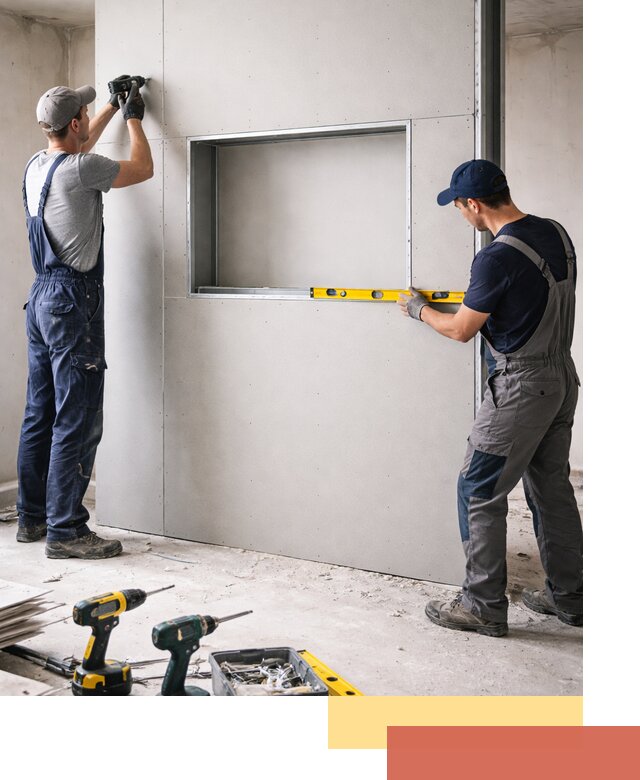 Перегородка из гипсокартона с нишей под декор в Зеленодольске