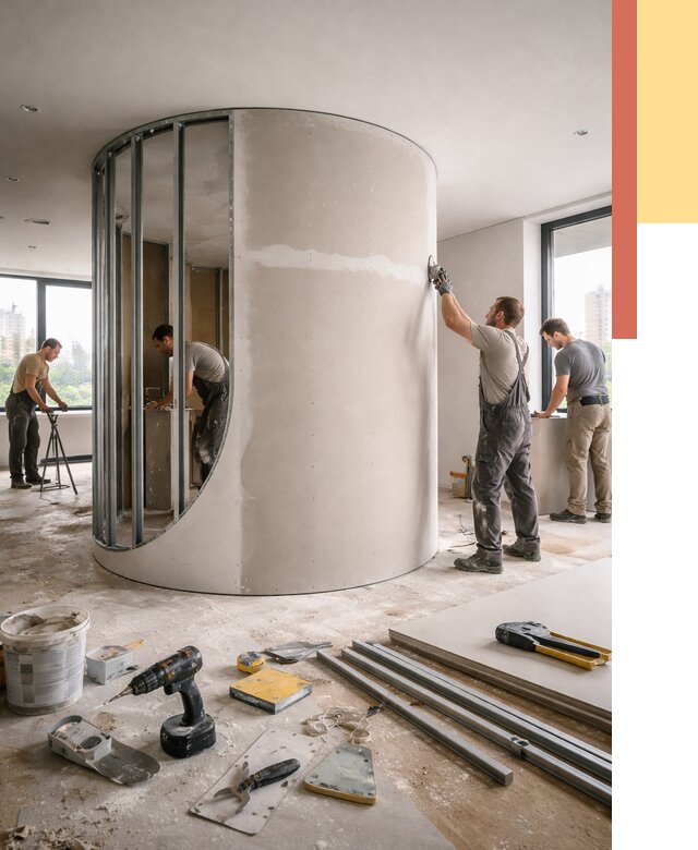 Радиусная перегородка из гипсокартона в Зеленодольске от 3002 руб. под ключ | ОТДЕЛОЧНИК-Злн