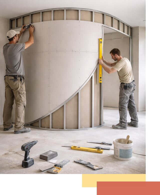 Радиусная перегородка из гипсокартона в Зеленодольске под ключ