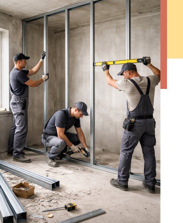 Монтаж каркаса перегородки из профиля в Зеленодольске от 776 руб. | ОТДЕЛОЧНИК-Злн