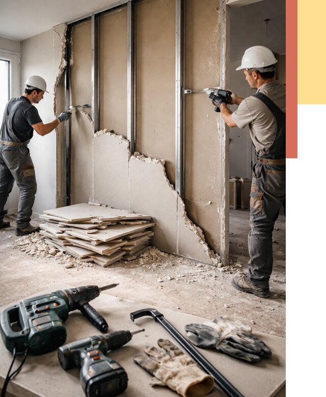 Демонтаж перегородки из гипсокартона в Зеленодольске от 1242 руб. быстро и недорого | ОТДЕЛОЧНИК-Злн