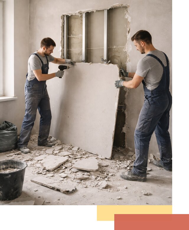 Демонтаж перегородки из гипсокартона в Зеленодольске быстрый и аккуратный