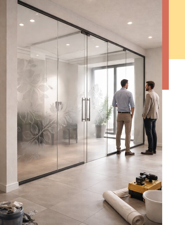 Стеклянные перегородки с рисунком в Зеленодольске от 12938 руб. монтаж и нанесение | ОТДЕЛОЧНИК-Злн