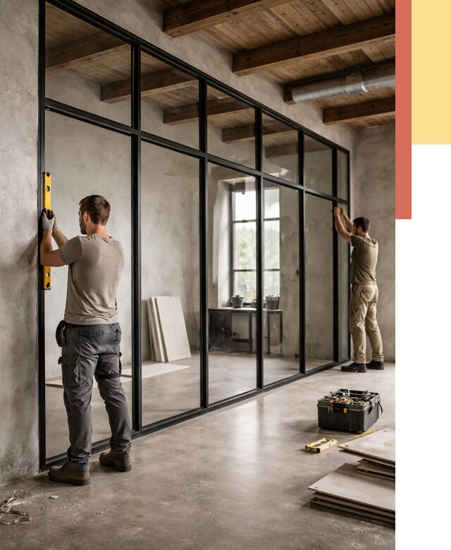 Стеклянные перегородки лофт в Зеленодольске от 10868 руб. под ключ | ОТДЕЛОЧНИК-Злн