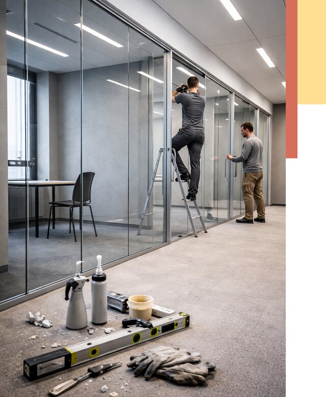 Стеклянные офисные перегородки в Зеленодольске от 8798 руб. — монтаж и установка | ОТДЕЛОЧНИК-Злн