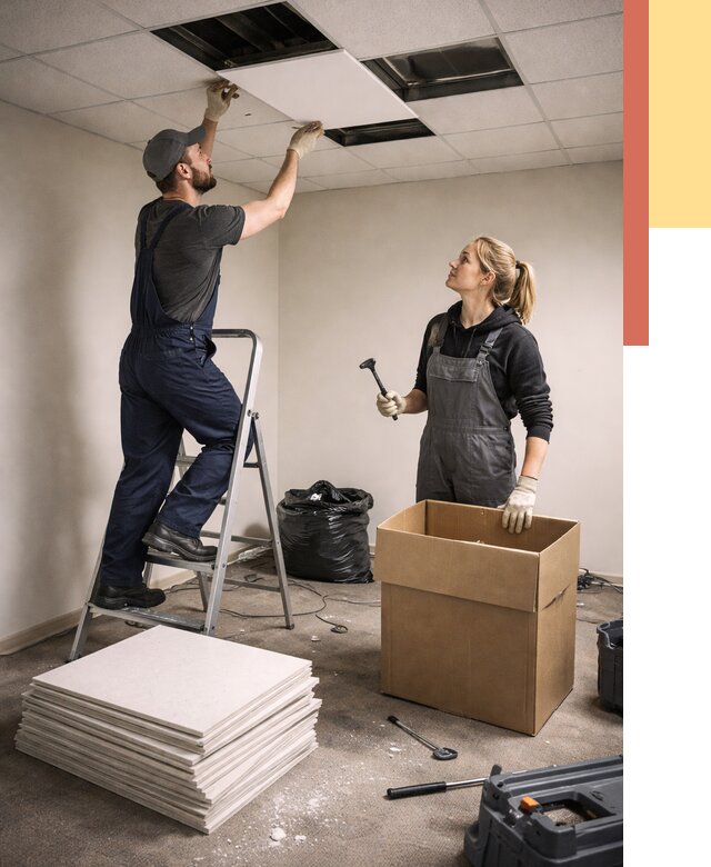 Демонтаж потолочной плитки в Зеленодольске от 4658 руб. быстро и недорого | ОТДЕЛОЧНИК-Злн