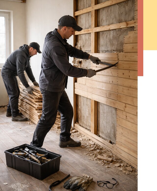 Демонтаж вагонки в Зеленодольске от 3933 руб/м2 — быстро и недорого | ОТДЕЛОЧНИК-Злн