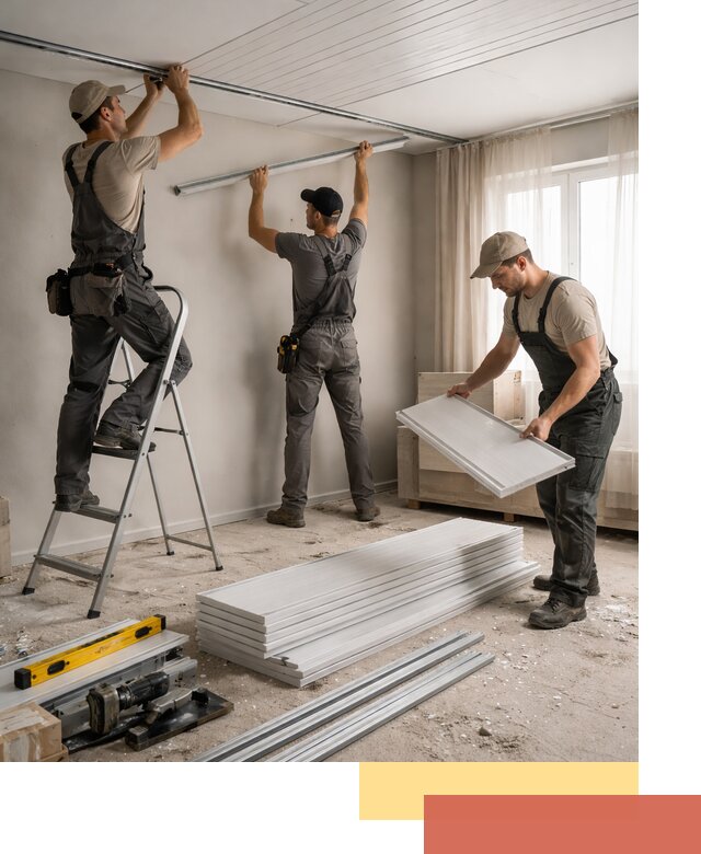 Монтаж потолка из ПВХ панелей в Зеленодольске оперативно и качественно