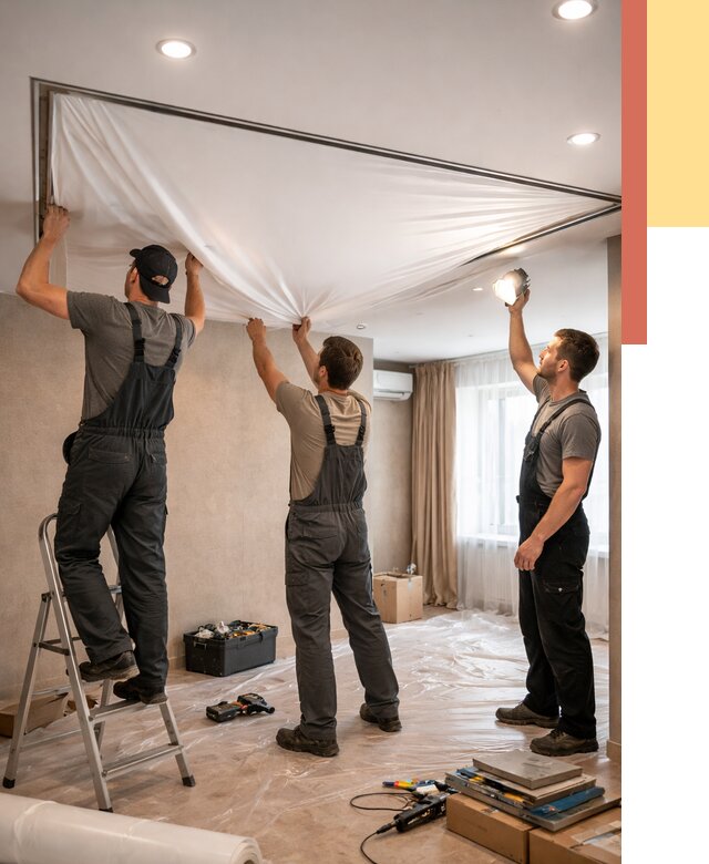 Монтаж ПВХ натяжного потолка в Зеленодольске от 3623 руб. под ключ | ОТДЕЛОЧНИК-Злн