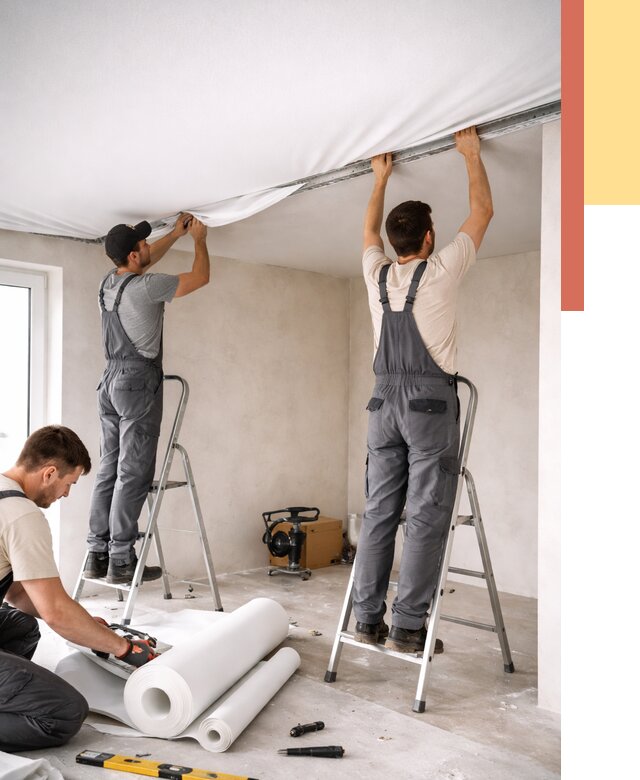 Монтаж тканевого натяжного потолка в Зеленодольске от 3623 руб. под ключ | ОТДЕЛОЧНИК-Злн