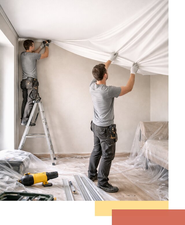 Монтаж тканевого натяжного потолка в Зеленодольске недорого и быстро