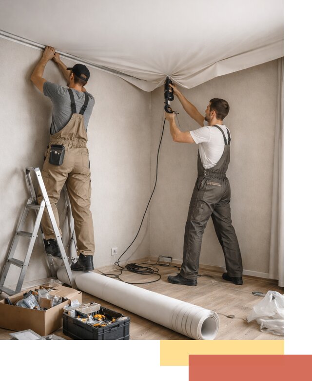 Монтаж цветного натяжного потолка в Зеленодольске за один день