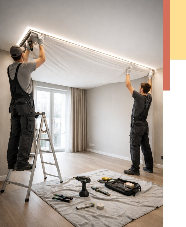 Монтаж парящего натяжного потолка в Зеленодольске от 4658 руб. быстро и недорого | ОТДЕЛОЧНИК-Злн