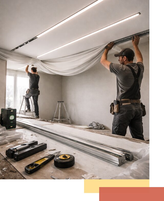 Монтаж натяжных потолков со световыми линиями в Зеленодольске