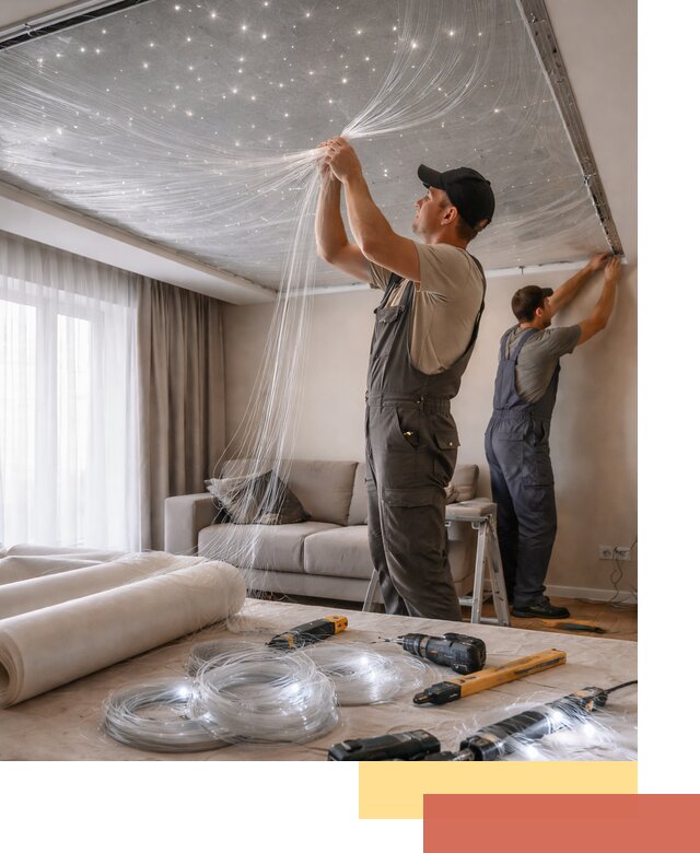 Монтаж натяжного потолка «Звездное небо» в Зеленодольске