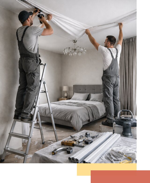 Монтаж натяжного потолка в спальне в Зеленодольске