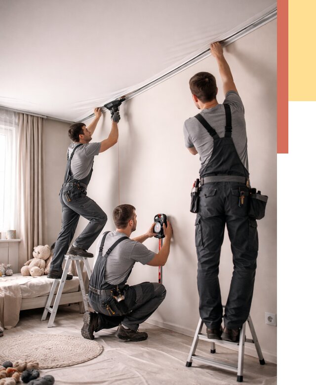 Монтаж натяжного потолка в детской в Зеленодольске от 3623 руб. — быстро и недорого | ОТДЕЛОЧНИК-Злн