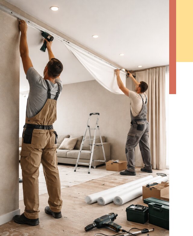 Монтаж натяжного потолка в гостиной в Зеленодольске от 569 руб. | ОТДЕЛОЧНИК-Злн