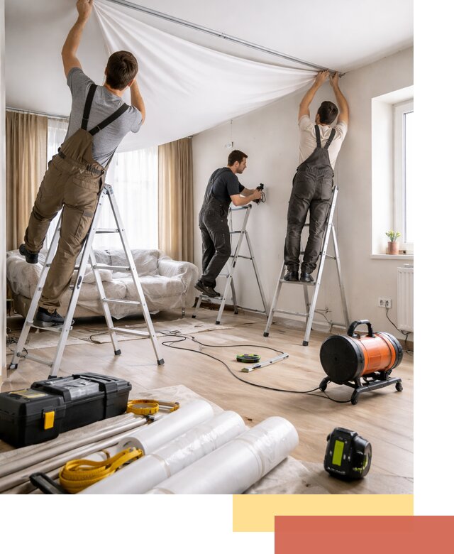 Монтаж натяжного потолка в гостиной в Зеленодольске