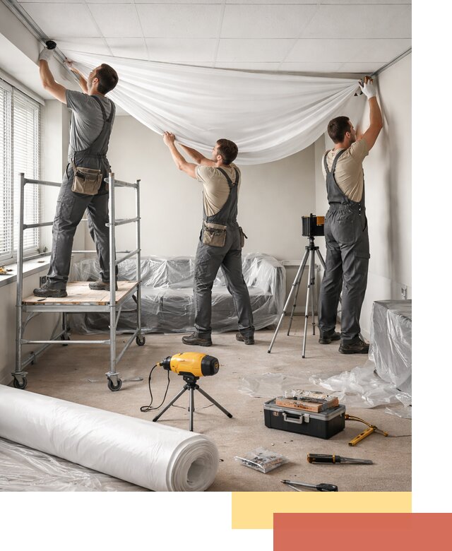 Монтаж натяжного потолка в офисе в Зеленодольске