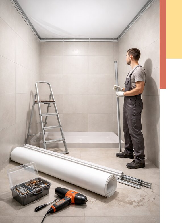 Монтаж натяжного потолка в санузле в Зеленодольске от 1915 руб. — ОТДЕЛОЧНИК-Злн