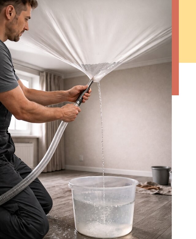 Слив воды с натяжного потолка в Зеленодольске от 2588 руб. быстро и недорого | ОТДЕЛОЧНИК-Злн