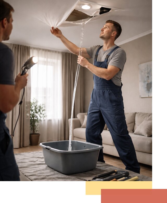 Слив воды с натяжного потолка в Зеленодольске быстро и аккуратно