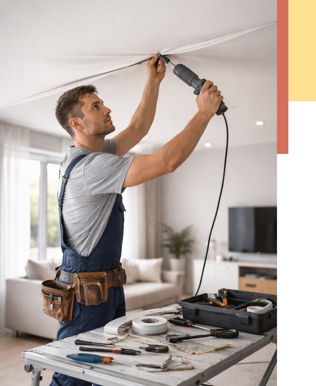 Ремонт натяжных потолков в Зеленодольске от 9833 руб. под ключ — ОТДЕЛОЧНИК-Злн