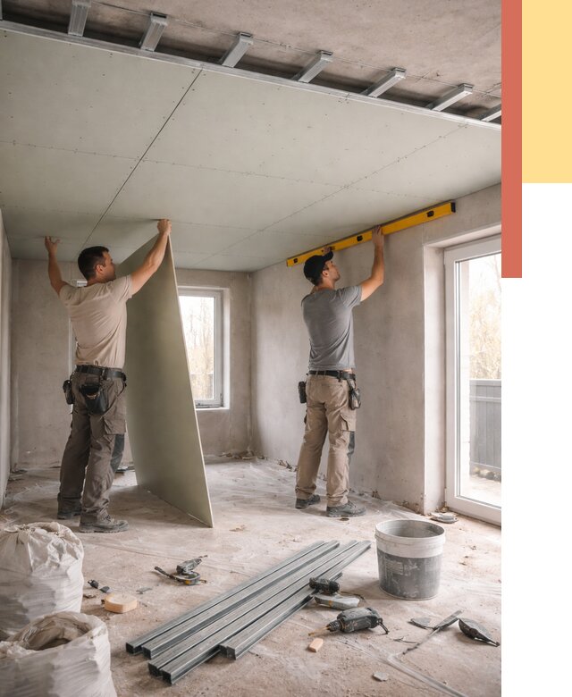 Одноуровневый потолок из гипсокартона в Зеленодольске от 776 руб. — монтаж под ключ | ОТДЕЛОЧНИК-Злн