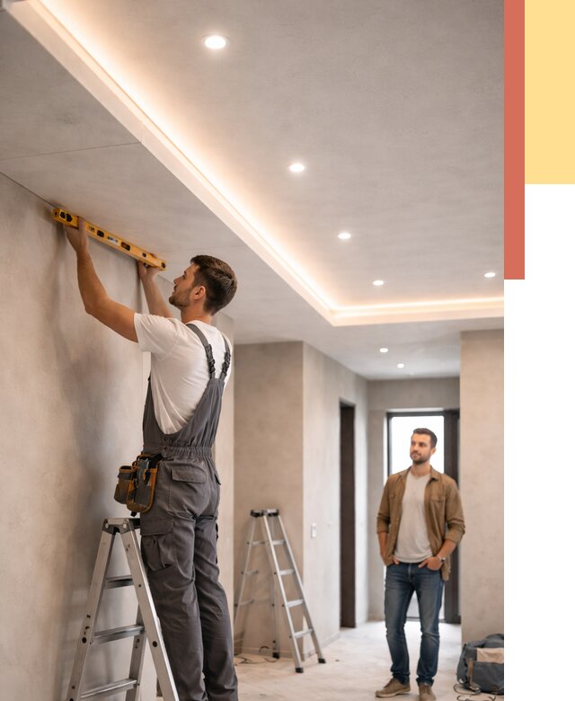 Потолок из гипсокартона с подсветкой в Зеленодольске от 776 руб./м2 под ключ | ОТДЕЛОЧНИК-Злн