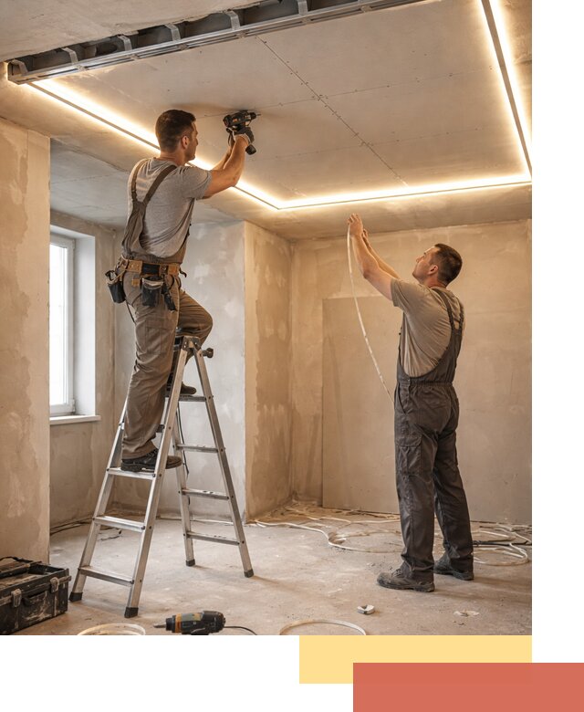 Потолок из гипсокартона с подсветкой в Зеленодольске