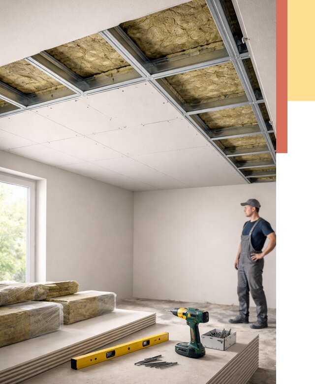 Звукоизоляция потолка ГКЛ в Зеленодольске от 983 руб. — монтаж под ключ | ОТДЕЛОЧНИК-Злн