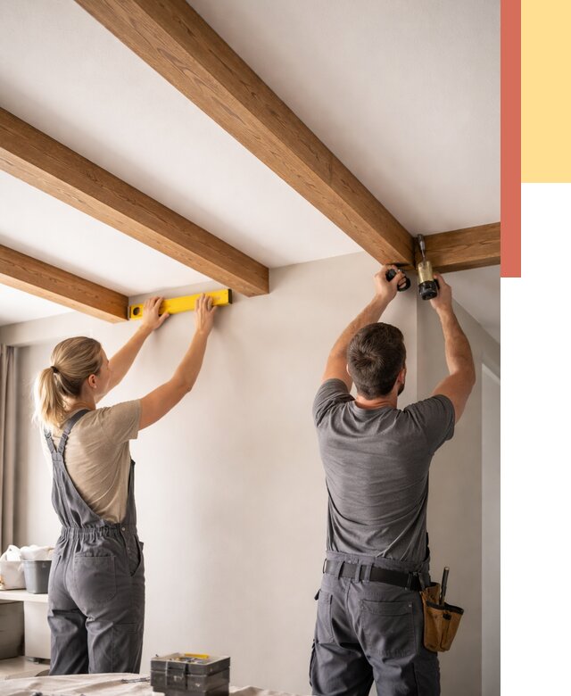 Монтаж декоративных балок на потолок в Зеленодольске от 4347 руб. — ОТДЕЛОЧНИК-Злн